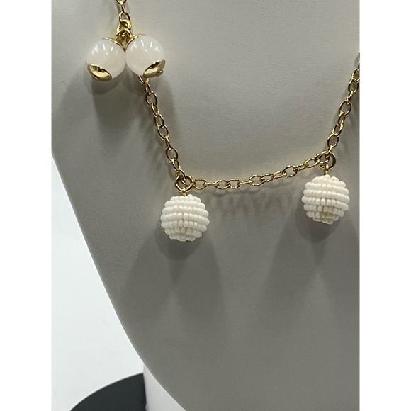 J. Crew Gold Tone White Beaded Beads and Whitish Orb Long Necklace New - Picture 10 of 12